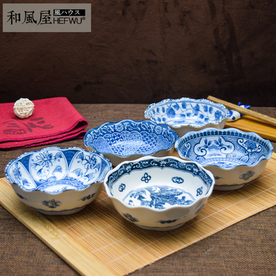 日本进口青花碗美浓烧日本进口瓷器和风钵碗沙拉碗汤碗椭圆饭碗