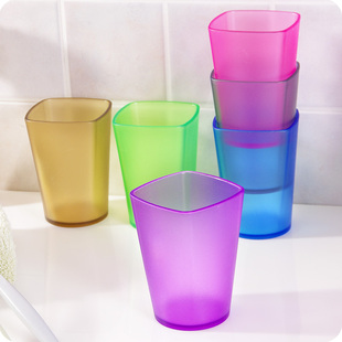 居家浴室磨砂半透明质感家庭杯子 情侣立体水杯漱口杯 创意刷牙杯