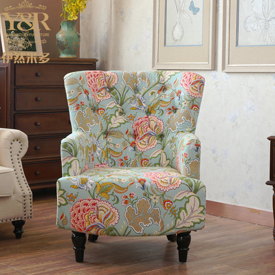 美式田园单椅 杰西卡同款花色休闲单椅 客厅布艺沙发椅子 老虎椅