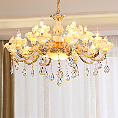 锌合金水晶吊灯简欧式客厅餐厅饭厅卧室客房铜灯百合金色灯饰灯具