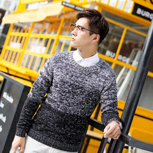 韩版男士秋季薄款毛衣男圆领长袖线衣学生套头衣服青少年针织衫潮