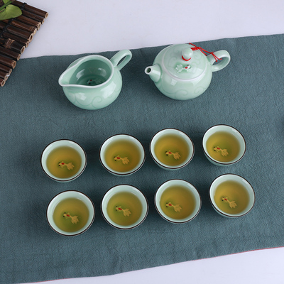 龙泉青瓷 陶瓷功夫茶具套装整套茶具鲤鱼杯 盖碗茶壶茶杯特价包邮