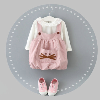 2016新款女童套装秋款0-1-2-3岁儿童背带裙两件套婴儿女宝宝秋装