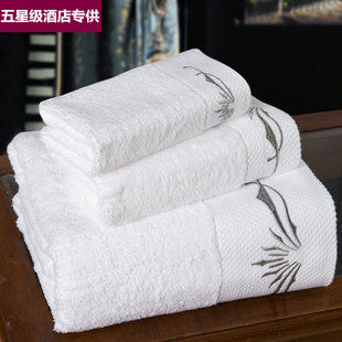 毛巾浴巾方巾套巾五星级酒店宾馆专用纯白色套件毛巾礼盒套装绣字