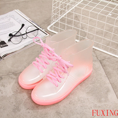 透明雨鞋女士短筒韩国时尚水晶果冻马丁雨靴学生水鞋防滑胶鞋板鞋