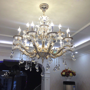 欧式蜡烛水晶灯饰具 现代奢华别墅客厅吊灯卧室餐厅灯锌合金吊灯