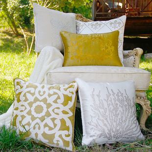 金色欧式仿真丝贴布绣靠包靠垫绒布烫钻抱枕经典法式古典沙发靠枕