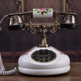 正品欧式复古电话机仿古电话机实木手绘花纹电话机工艺电话机包邮