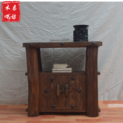 老榆木餐边柜中式实木柜子明清仿古家具原木桩柜子特色艺术风格