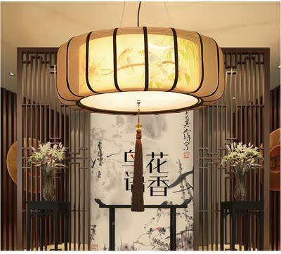 现代简约中式吊灯客厅卧室羊皮吊灯仿古国画走廊茶楼餐厅灯具大气