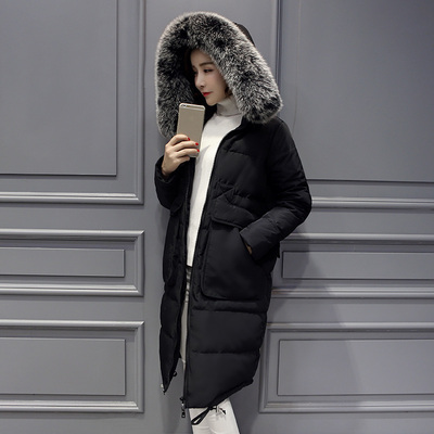 2016冬季新款女装韩版大毛领连帽羽绒服中长款修身显瘦加厚外套潮