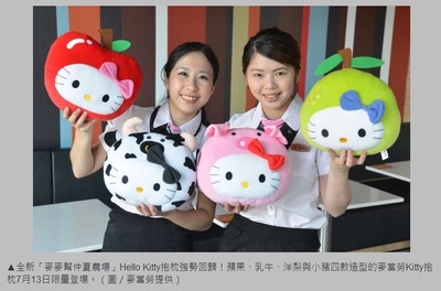 2016台湾麦当劳凯蒂猫水果抱枕仲夏农场hello kitty玩具毛绒靠垫