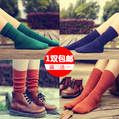 袜子女堆堆袜纯棉wz女日系纯色韩国粗线秋冬运动复古森系中筒女袜