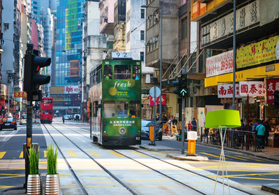 复古港式茶餐厅3D壁画 定制壁纸店铺背景墙墙纸香港巴士街景
