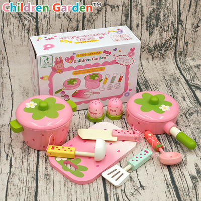 限量特价宝宝礼物草莓锅具组套装木制儿童过家家仿真做饭厨房玩具