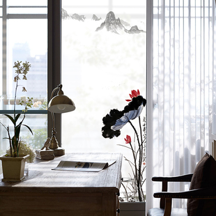 荷塘月色中式玻璃贴纸山水中国风客厅阳台磨砂窗户贴纸遮光窗花贴