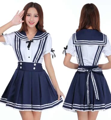 超萌女学生装水手服cos动漫服校服班服日系短袖英伦海军风套装
