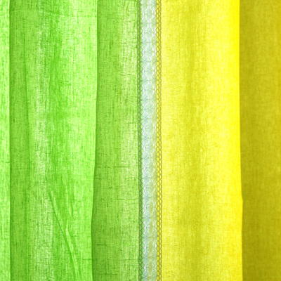 果绿拼明黄色棉麻美式乡村定制布艺窗帘 客厅儿童房环保高档窗帘