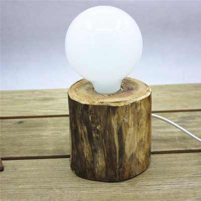 创意原木奶白台灯木质装饰灯座灯手工暗光现代古朴怀旧工艺台灯