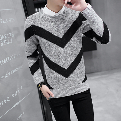 韩国风毛衣2016新款韩版时尚男式毛线衫复古V条纹线衣学生针织衫