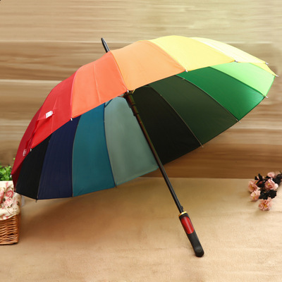 韩国创意16K彩虹伞直杆雨伞 长柄自动雨晴雨伞可印刷logo