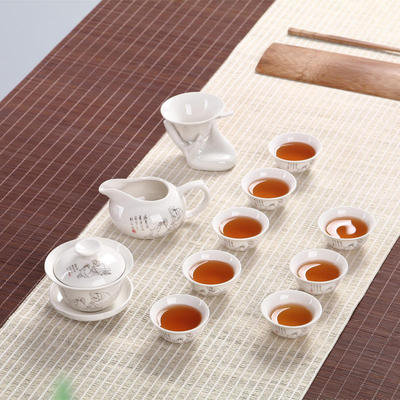 功夫茶具茶杯整套 茶壶陶瓷水杯子 茶具安全包装11件套装包邮