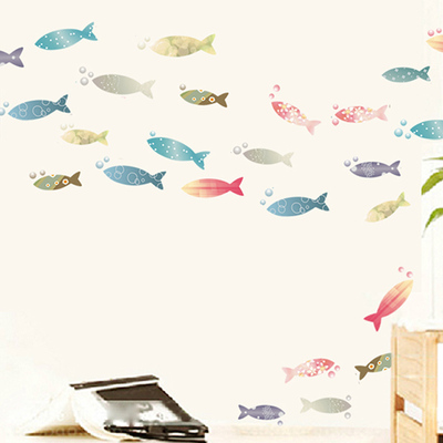 海洋彩色花纹鱼卡通动物浴室卫生间防水墙壁瓷砖贴纸可移除墙贴