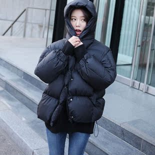 冬季新款韩版黑色面包服加厚棉衣连帽外套女学生宽松短款羽绒棉服