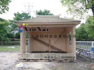 上海现厂做防腐木售货亭  原木制定做岗亭碳化木售货亭移动亭
