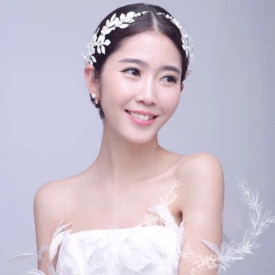 韩式新娘饰品韩式结婚发箍发带头饰白色橄榄叶婚纱发饰影楼配饰