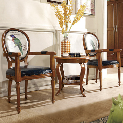 美式实木休闲桌椅组合一桌两椅欧式实木餐椅复扶手单人椅洽谈桌椅