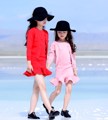 2016秋装新款韩版女童大摆裙无袖连衣裙+针织外套中小童两件套