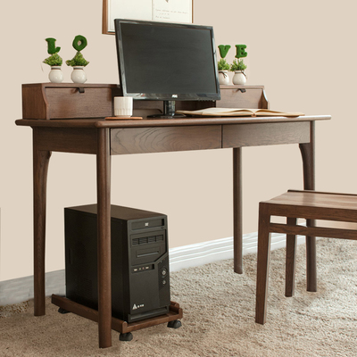 北欧实木书桌电脑桌写字桌简约现代橡木办公桌胡桃色美式书桌