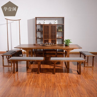 现代新中式创意简约禅意办公室茶室实木大茶桌椅组合民宿禅风家具