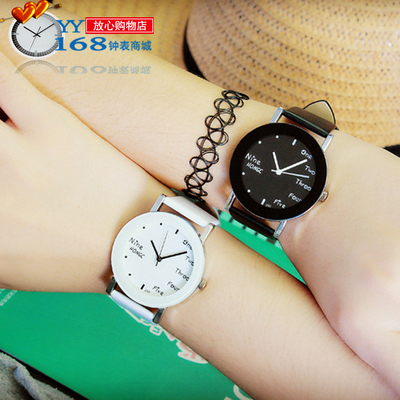韩版简约创意手表小表盘白色皮带女表防水儿童学生石英表情侣一对