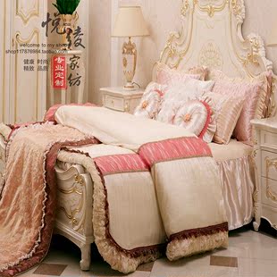 欧式奢华宫廷风婚庆粉色床上用品样板房多件套装豪华别墅样板间