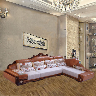 简约欧式沙发地中海实木沙发转角美式雕花沙发皇玛梦丽莎皮布沙发