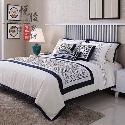 中式高档床上用品现代简约多件套时尚奢华样板房别墅软装家纺床品