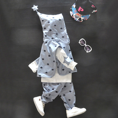 儿童宝宝秋季卫衣0-4岁男童女童星星套装纯棉宽松外出服装三件套