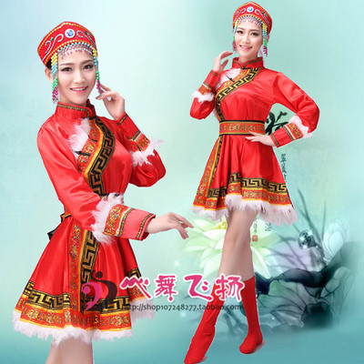 新款蒙古族舞蹈演出服装少数民族舞蹈表演服饰蒙古袍秋冬款套装女