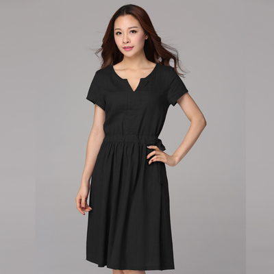 2016夏装新款大码女装韩版修身系带短袖连衣裙棉麻裙子