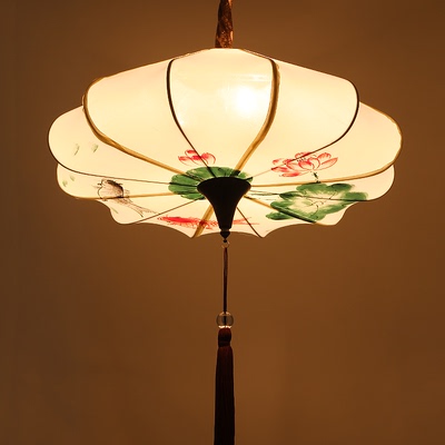 现代中式布艺手绘客厅餐厅茶楼仿古定制工程灯具中式高档酒店吊灯