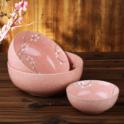 雪花瓷日式和风陶瓷餐具家用创意釉下彩小米饭碗泡面碗菜汤碗瓷器