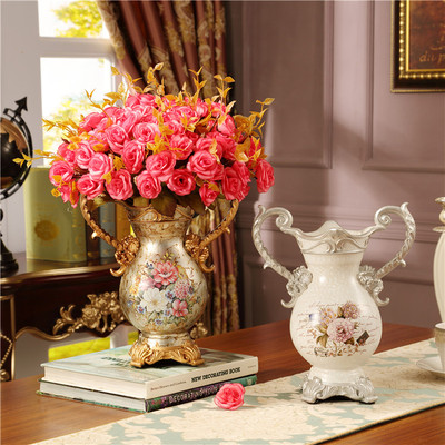 落地花瓶欧式客厅摆件家居饰品装饰奢华花器摆设大号创意复古花瓶
