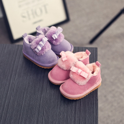 儿童雪地靴冬季宝宝棉鞋0-1-2-3岁软底婴儿真皮女童靴子加厚保暖