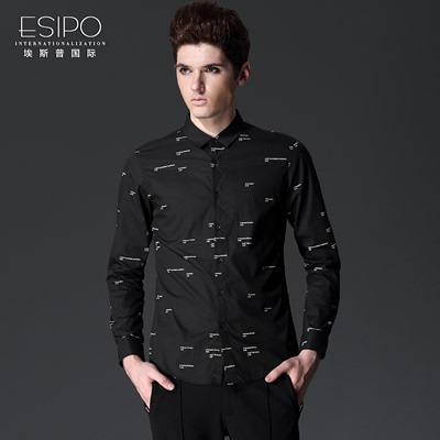ESIPO新款字母设计印花衬衫纯棉修身免烫男士衬衣9187-KDAU