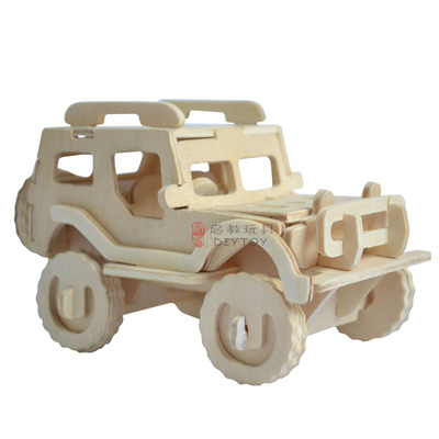 木质3d立体拼图儿童益智玩具男拼装车模型diy吉普车生日礼物摆件