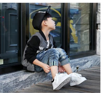 2016春季新款儿童板鞋 男童学生运动鞋透气 韩版大小码亲子鞋白色
