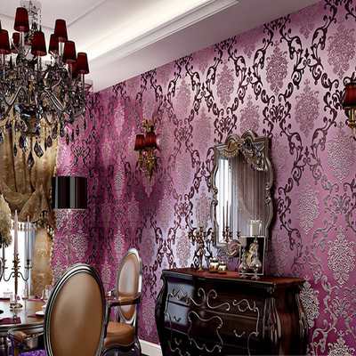 3d植绒立体壁纸 欧式无纺布卧室客厅电视墙 奢华紫色墙纸