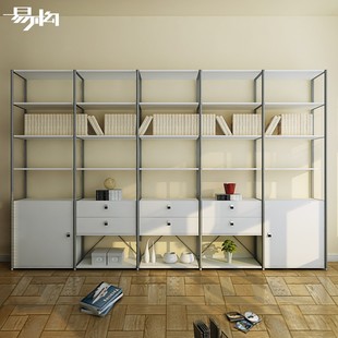 钢木书架简约现代白色展示架装饰品货架摆放个性客厅书房组合书柜